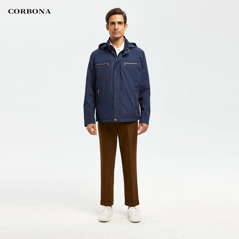 CORBONA 2024 New Men Oversized Jacket Army Force Outdoor Fashion Multi Pockets Windproof Windbreaker Coat Navy Blue Green Parka