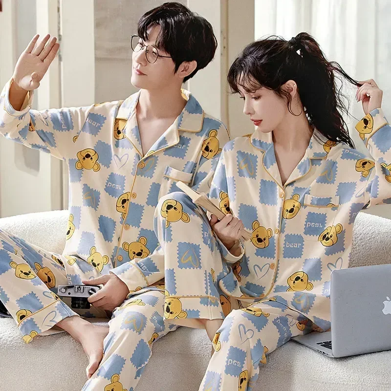 Women's Korean Clothes Spring Couple's Cardigan Autumn Fashion Men's Cotton Loungewear Home Pajamas Set 2023 Long