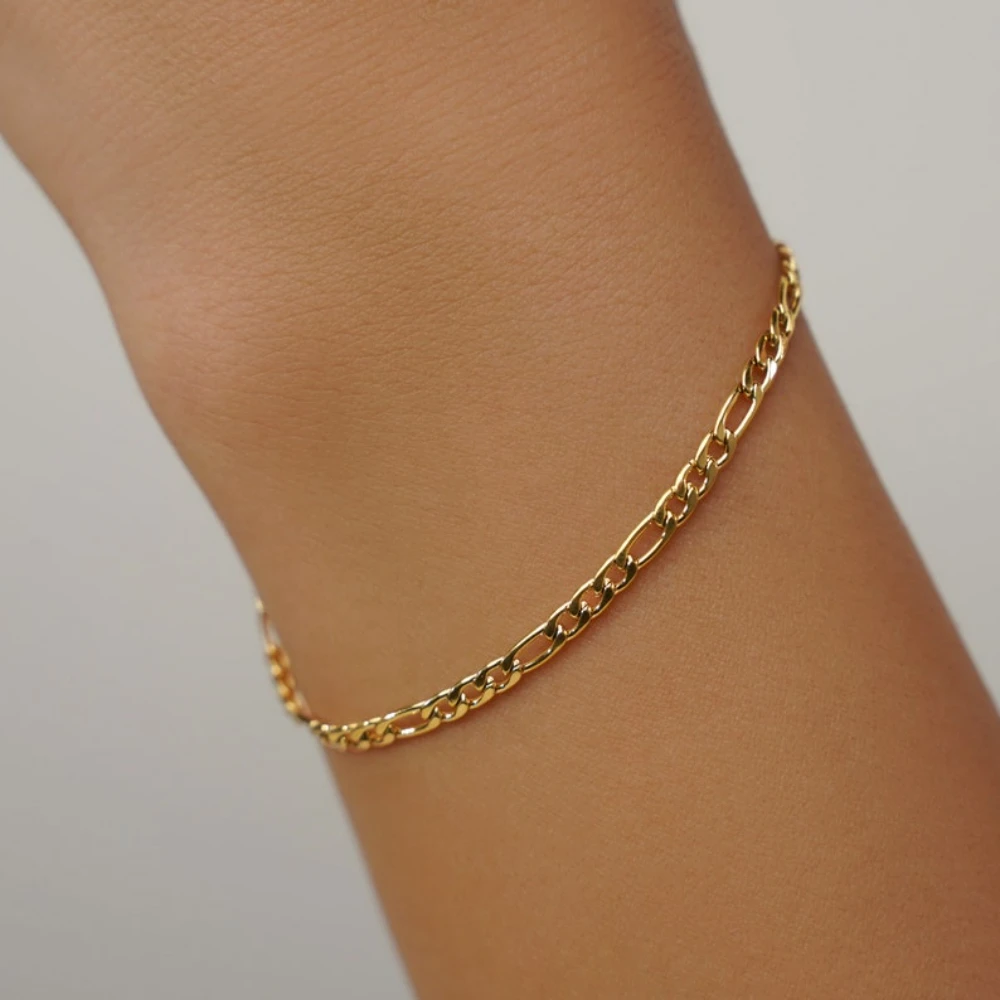 Dainty 4MM-8MMFigaro Chain Unisex Bracelet Gold Color Thin Chain Minimalist Stacking Wide Bracelet for Women Handmade Jewelry