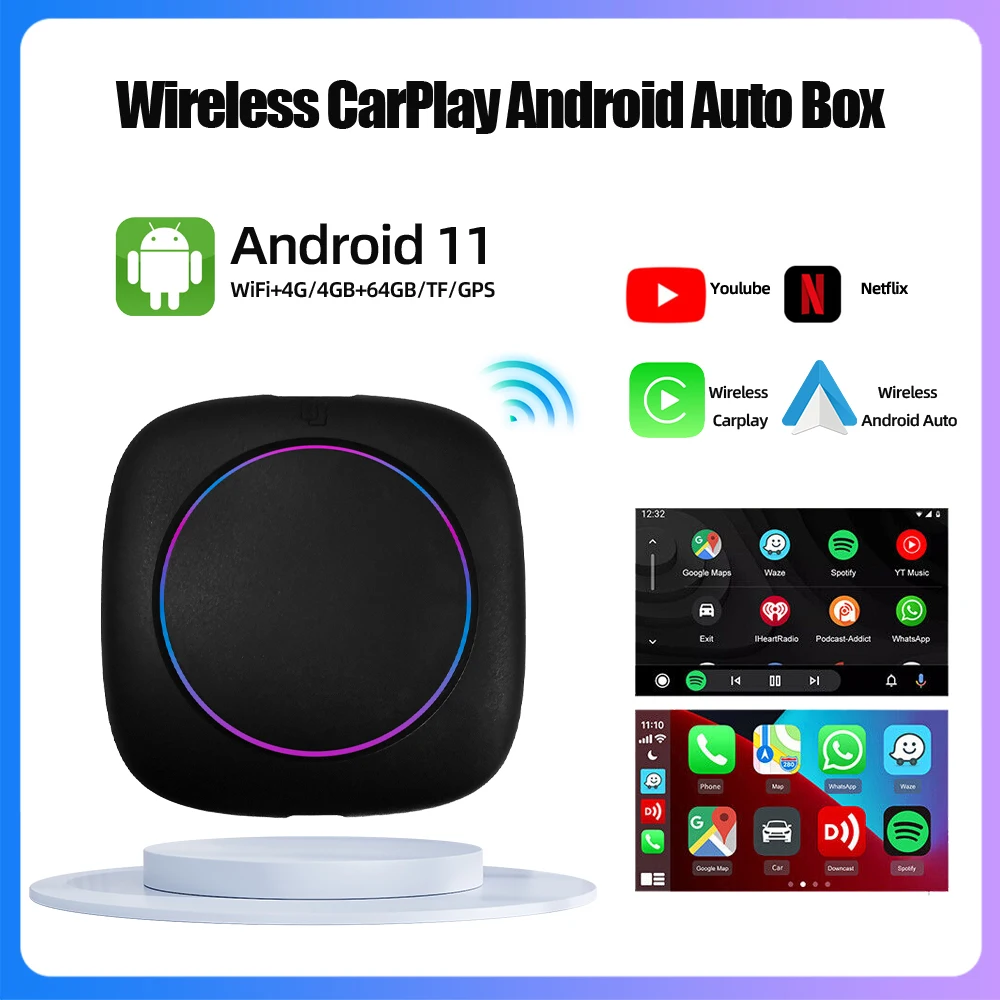 8-core HCT05 Eurasian version Wireless Apple CarPlay Wireless Android Auto Adapter Box Support Netflix/YouTube/Android 11 System