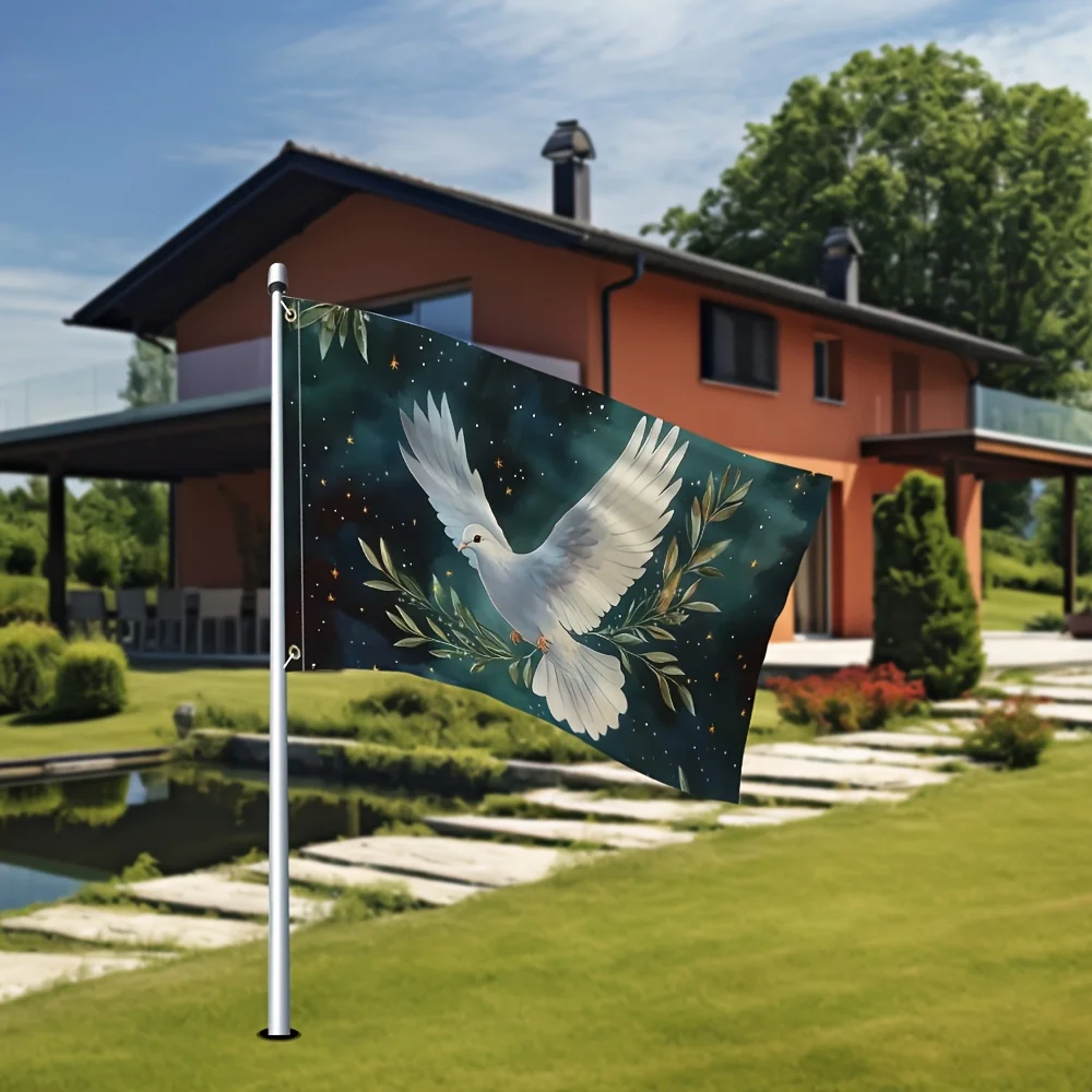 1pc Vibrant Dove Flag Polyester Outdoor Decorative Banner with Peace Symbol Starry Night Design, Perfect for Holidays