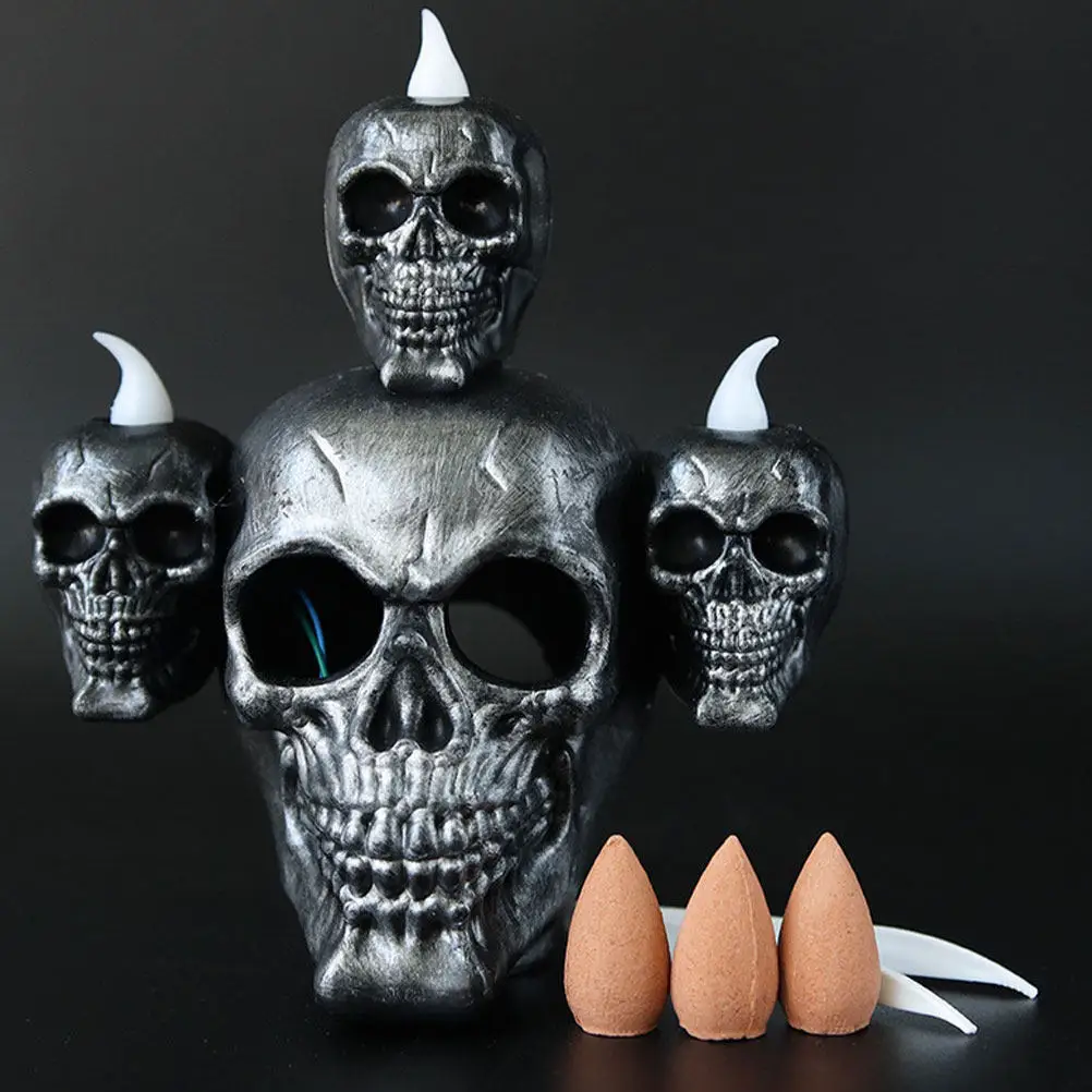 1-4PCS Flameless LED Skull Candle Resin Decor Battery Operated with Smoky Sandalwood Scent for Haunted House Halloween Gift view 4