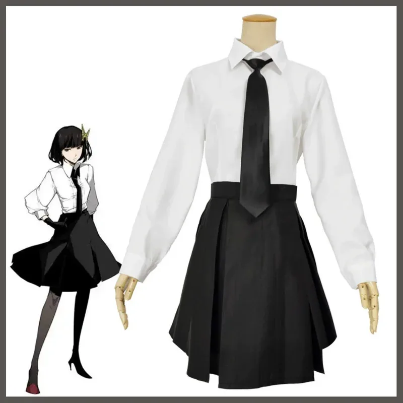 Disfraz de Cosplay de Anime Bungo Stray Dogs Akiko Yosano, uniforme JK, camisa, falda, tocado, peluca, trajes de fiesta de baile enmascarado Sexy para mujer; 3'v,6