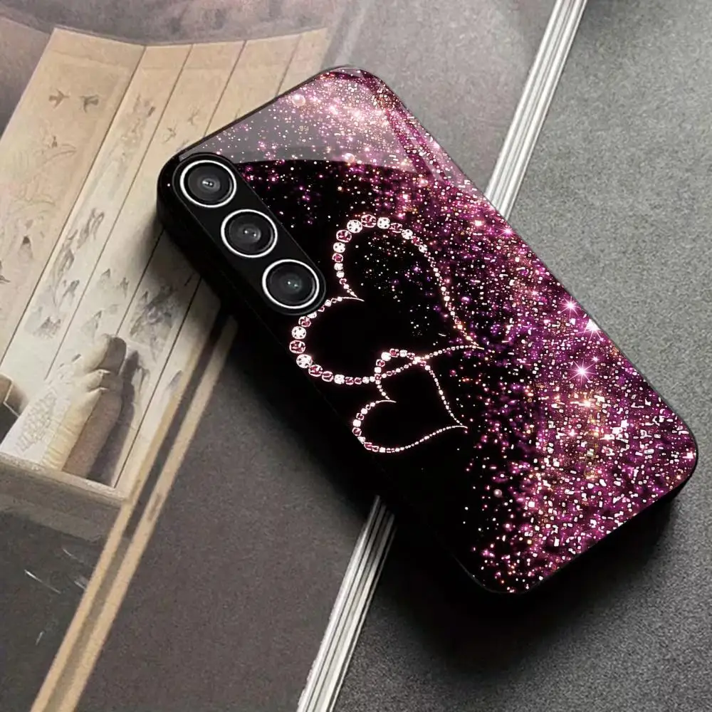 Romantic Love Love Tempered Glass TPU Fashion phone case for Samsung Galaxy S26/S25/S24/S23/S22/S21 FE Ultra Plus Shockproof
