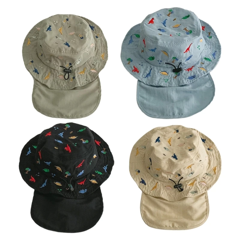 Kids Bucket Hat Fisherman Hat for Girls Kids Neck Flap Embroidered Dinosaur for Sports Gym Mountain Hiking Hat Outdoor