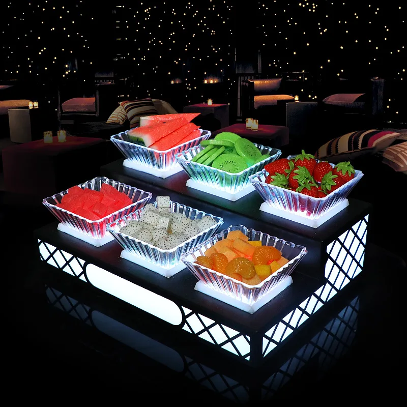 Bar luminous fruit plate KTV fruit plate rack LED grid 6 grid snack plate step double layer six grid snack plate