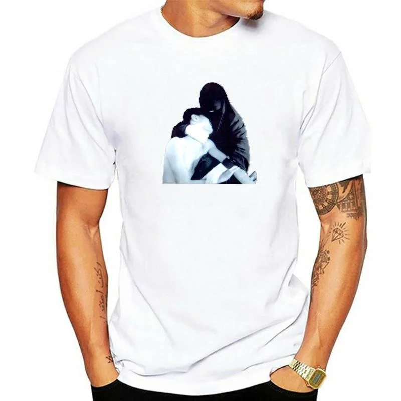 Crystal Castles Men's Loose T-shirt Black Summer Burka Style Henry Collar Ultra Slim Fit Nine Sleeve Length Youth Fashion