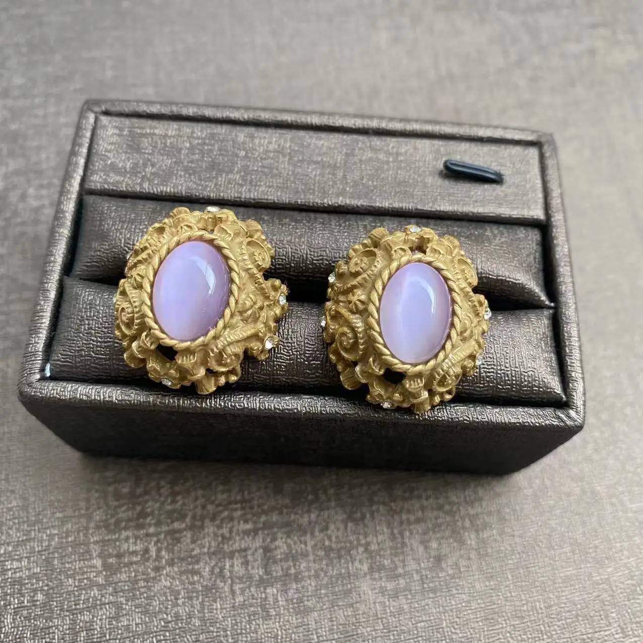 Violet Earrings Ring Vintage Gold-Plated Court Style Stud Ring Jewelry Set Accessories Birthday Christmas Party Gifts for Women