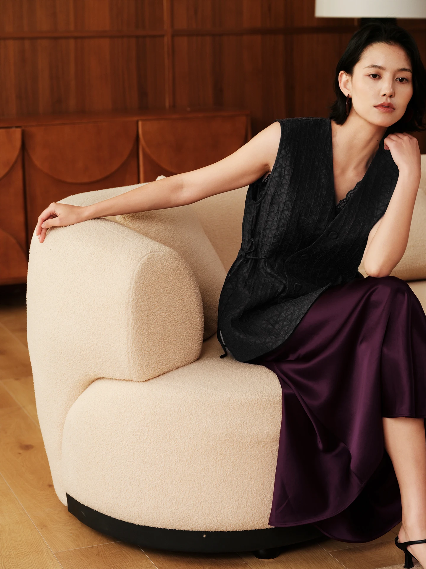 Asymmetrical New Chinese Style Double Color Xiangyun Silk Corset Vest by ZhiMei RiHe Women's Outerwear Regular Length