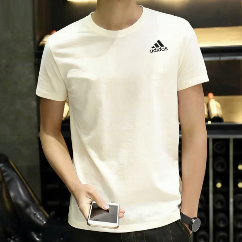 

Men's authentic adidas IC9286, Summer White Cotton Crew Neck Tee, Breathable Running Sports Top for Training, Jogging & Daily