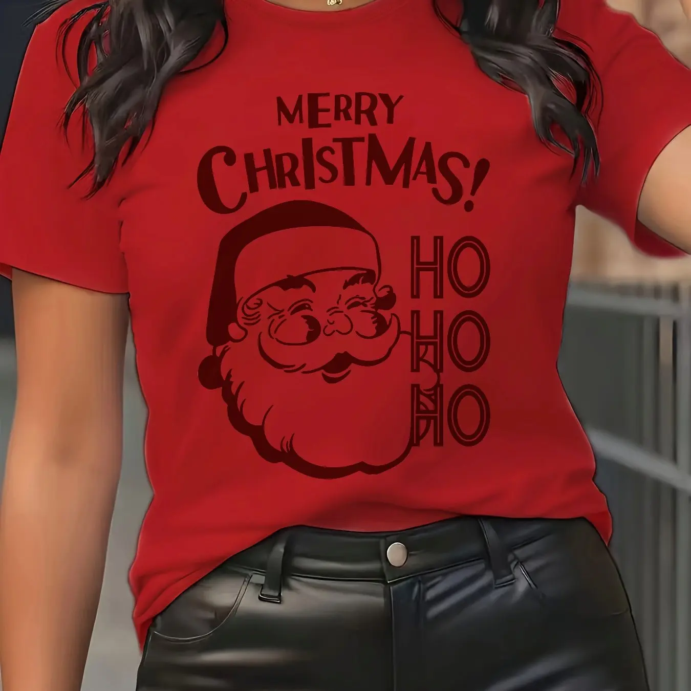 Santa Claus Print Women's T-shirt Personalization Christmas-Themed Party Short Sleeve Tops Street Daily Hip Hop Female Clothing