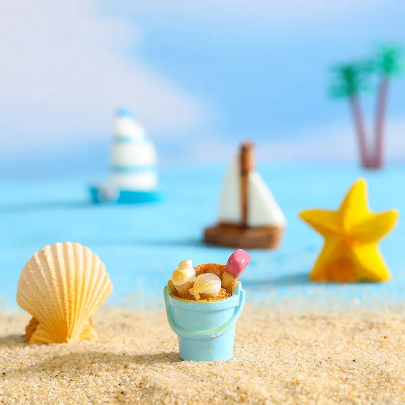 Figurines Miniatures Cute Sailing Boat Shell Beach Micro Landscape Ornaments For Home Decorations Room Decor Desk Accessories