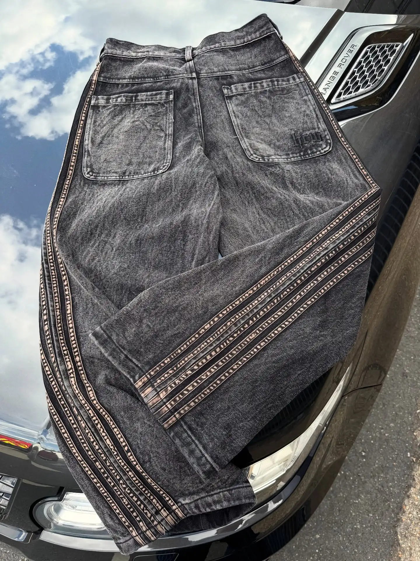 Hip Hop Gothic Street Black Striped Embroidery Baggy Jeans Womens Y2K Harajuku Korean New Trend High Waist Wide Trousers