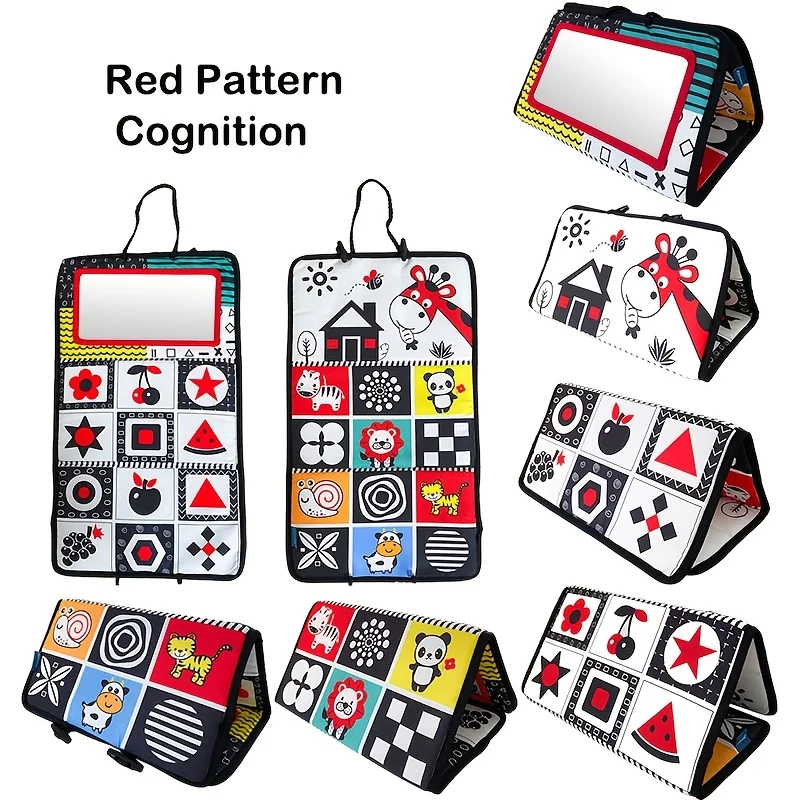 Hochkontrastisches Bauchzeitspiegelspielzeug – faltbar – bunte Formen, Tier- und Obstpuzzles |   Kontrastkrepp für Vorschulkinder