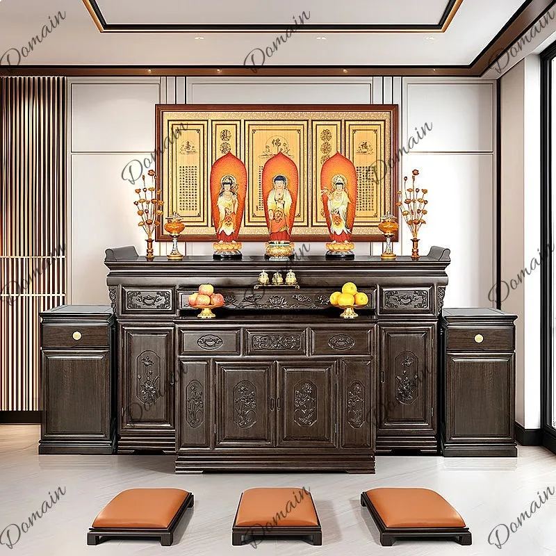 Modern Minimalist Buddhist Altar Table with Cabinet, Small Feng Shui Shrine Stand for Home Worship