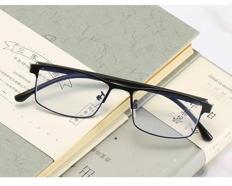 Anti-Blue Light Myopia Glasses Finished Business Men Women Metal Square Prescription Eyeglasses Diopter 0 -0.5 -1.0 -1.5 To -6.0