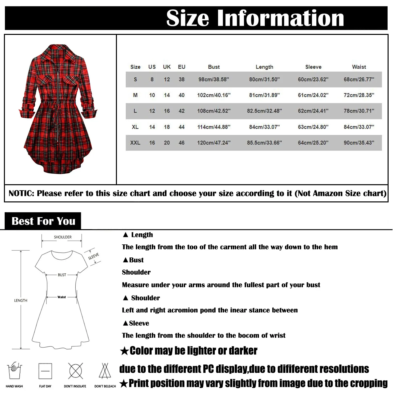 Women\'s Vintage Plaid Zip-Up Long Sleeve Mid Length Shirt