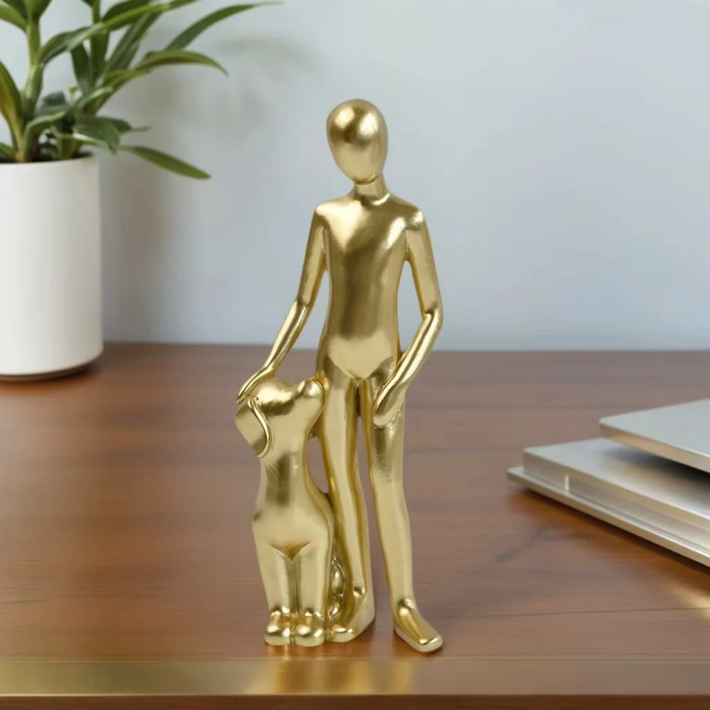 1-teilige abstrakte, minimalistische Haustier-Skulptur – emotionale Skulptur im zeitgenössischen Kunststil für Mensch und Hund, Designer-Heimdekoration, modernes, emotionales Kunstwerk im Weltraum