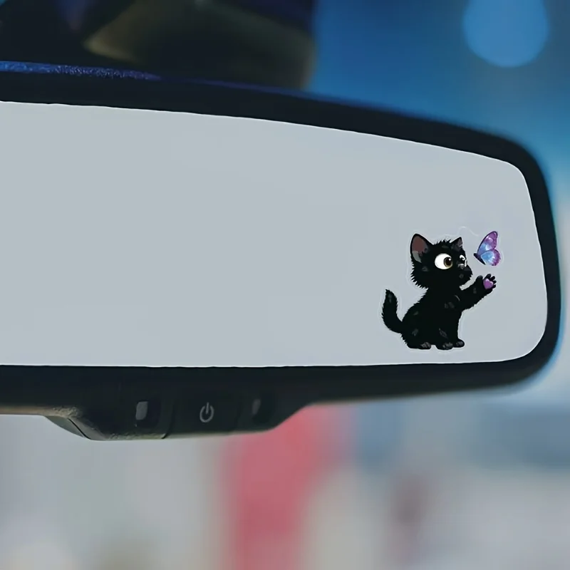 4pcs Cute Black Cat Butterfly Waterproof Vinyl Sticker Car Rearview Mirror Laptop Wall Window Christmas Gift Decor Decals