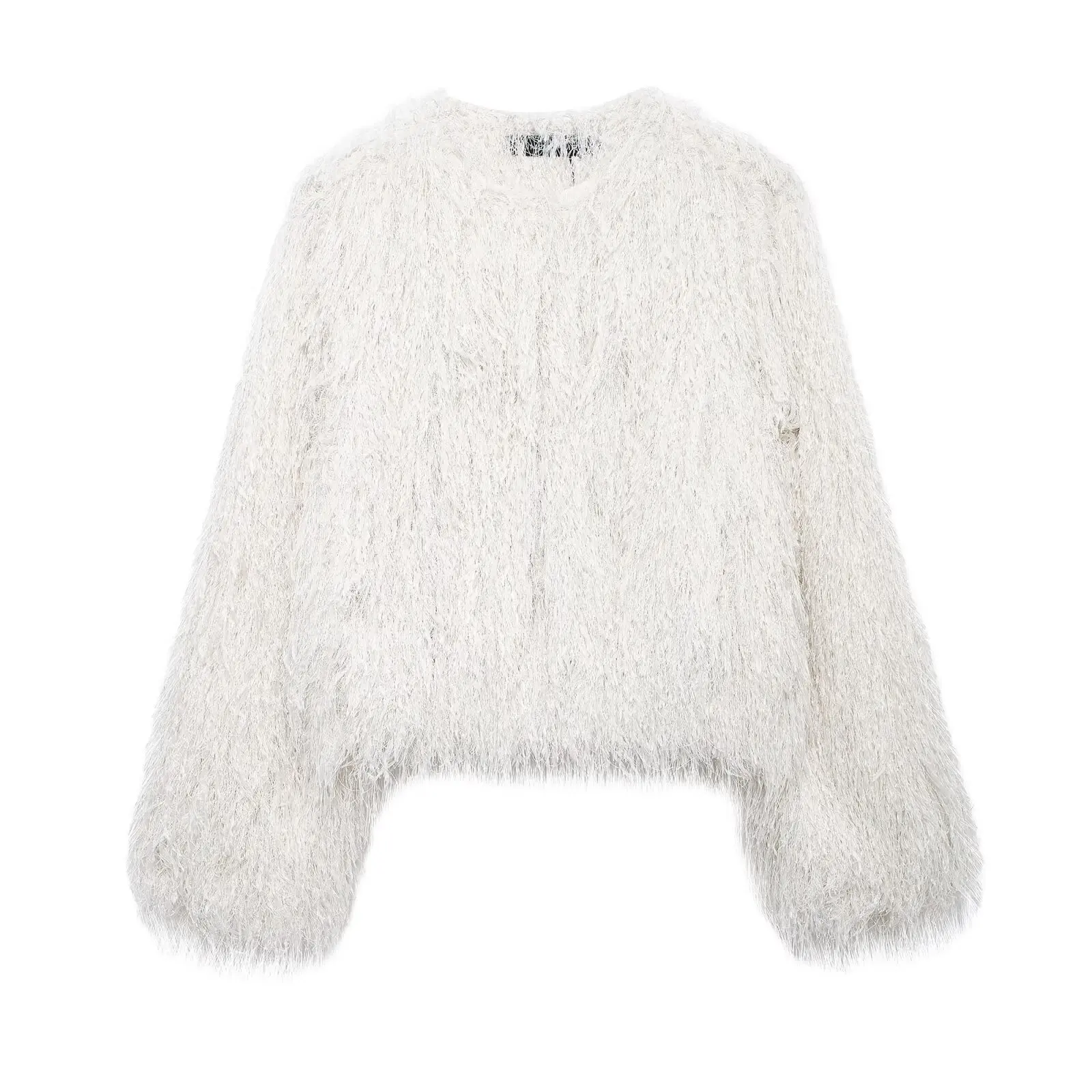 Tangada 2024 Winter Women White Faux Fur Oversize Crop Coat Female Warm Thick Overcoat 3H853