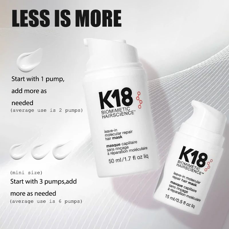 K18 50ml Maschera per capelli senza risciacquo Maschera per capelli originale Trattamento Riparazione Capelli secchi e danneggiati 4 minuti per