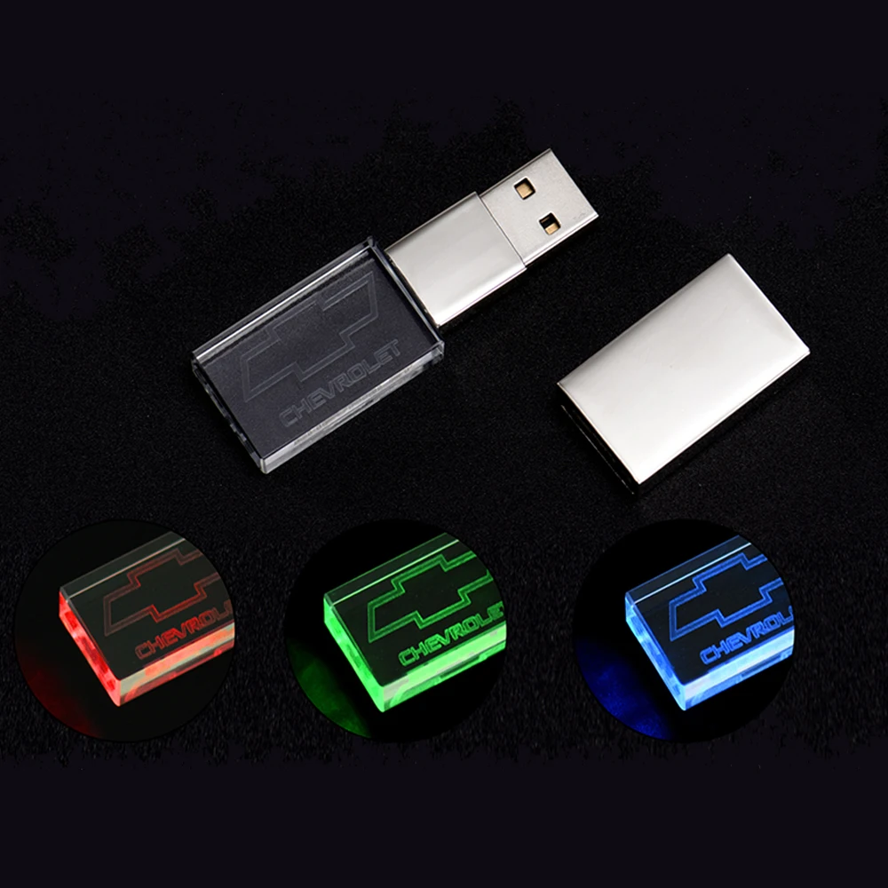 LED Light Fashion Crystal USB Flash Drive 64GB Car Gift Memory Stick Free Customized Logo Pen Drive External Storage U Disk 32GB