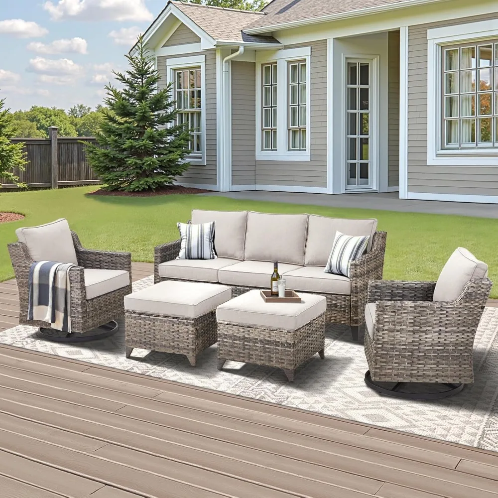 

Wicker Outdoor Furniture Set, 5 Piece Patio Conversation Sets, Outdoor Patio Furniture Set with Swivel Rocker Glider