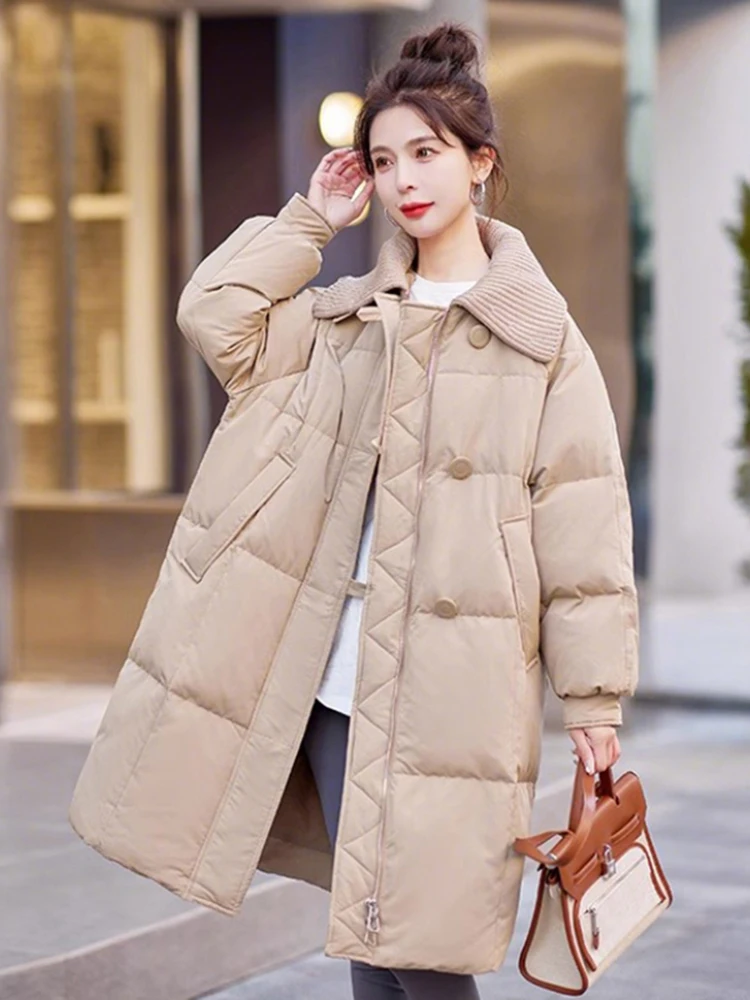 

Premium Thiened Cotton Jaet Women's Winter New Sle Loose Fit Mid-Length Zipper Closure Color Korean Sle Coat