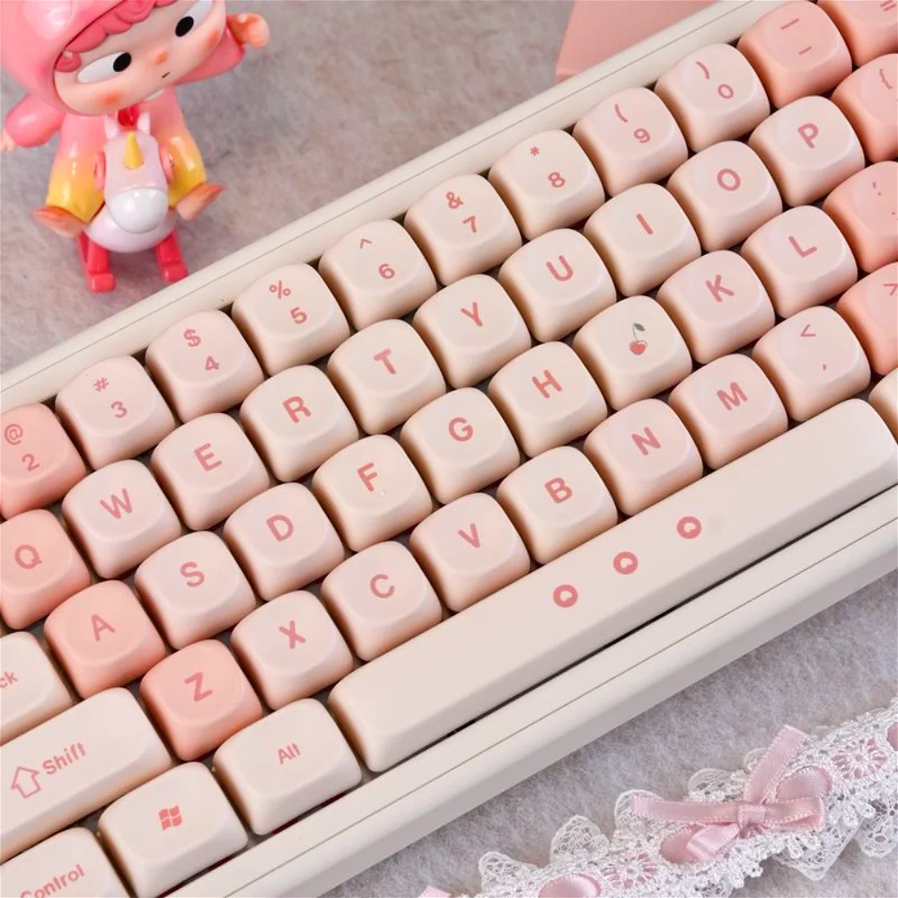 Pink Girl MOA Keycap PBT 130 Key Circular Keyboard Keychain Compatible with 1/75/87/104/108 Gaming Mechanical Keyboard