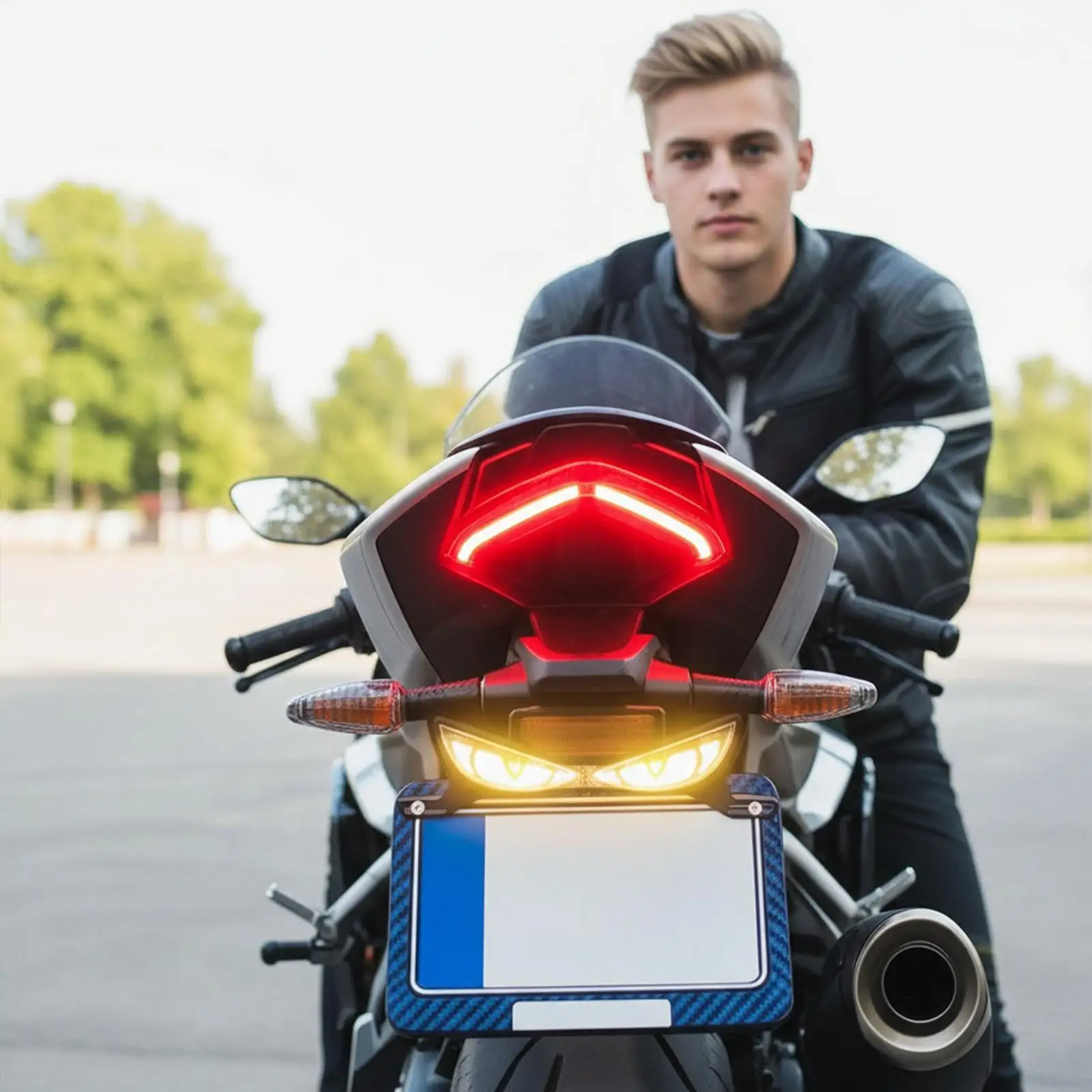 دراجة نارية ضوء الفرامل شكل العين لوحة ترخيص مصباح السلامة لوحة ترخيص أضواء خلفية لركوب الليل التنقل اليومي على الطريق السريع