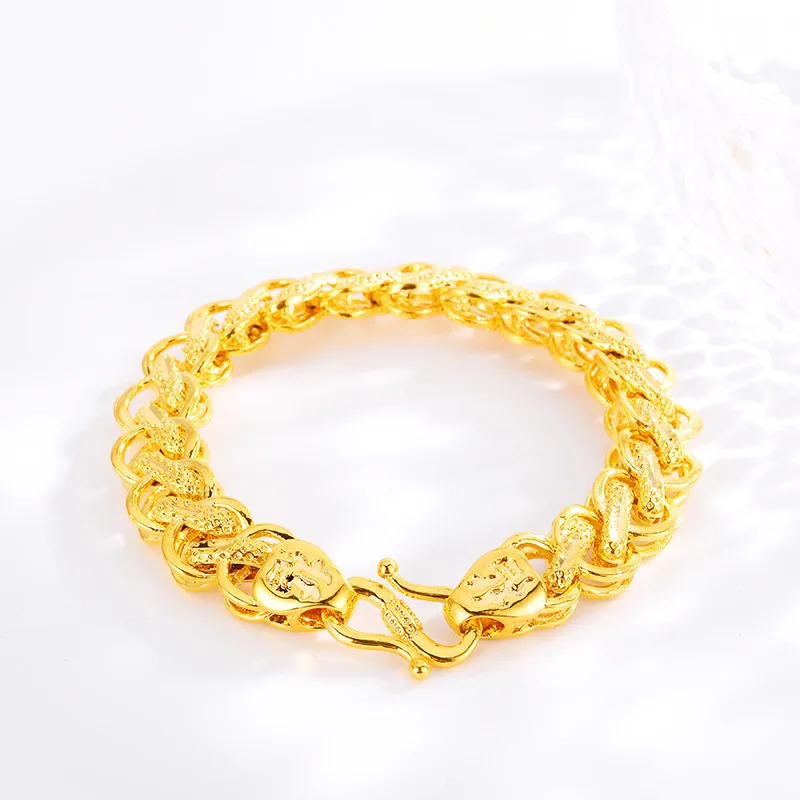 Gold shop new AU999 gold bracelet domineering mens wrist chain 24K real gold boss chain fashion jewelry