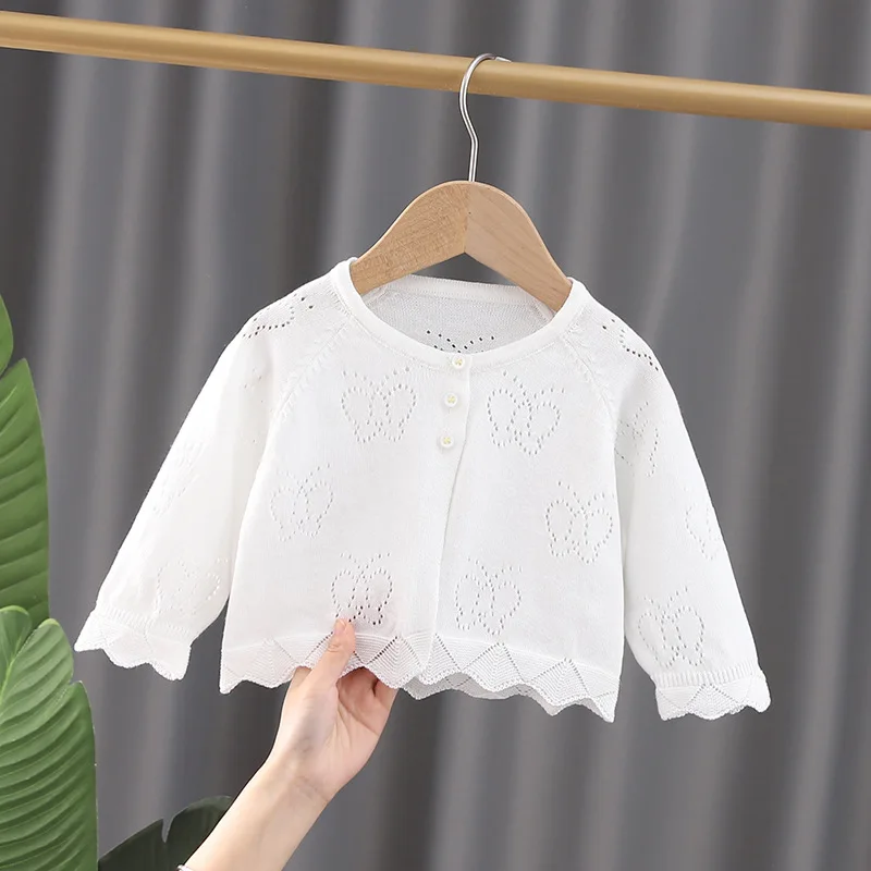 Spring and summer new children's knitted cardigan shawl pure cotton baby thin hollow air conditioning shirt princess sun protect