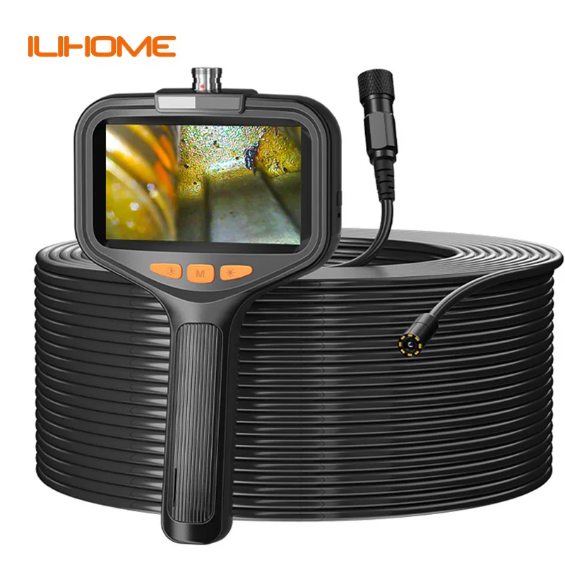 Handheld Endoscope Camera 4.3'' Screen 2-100Meter Rigid Cable HD1080P Dual Lens Front SIde Single Lens Pipe Inspection Borescope