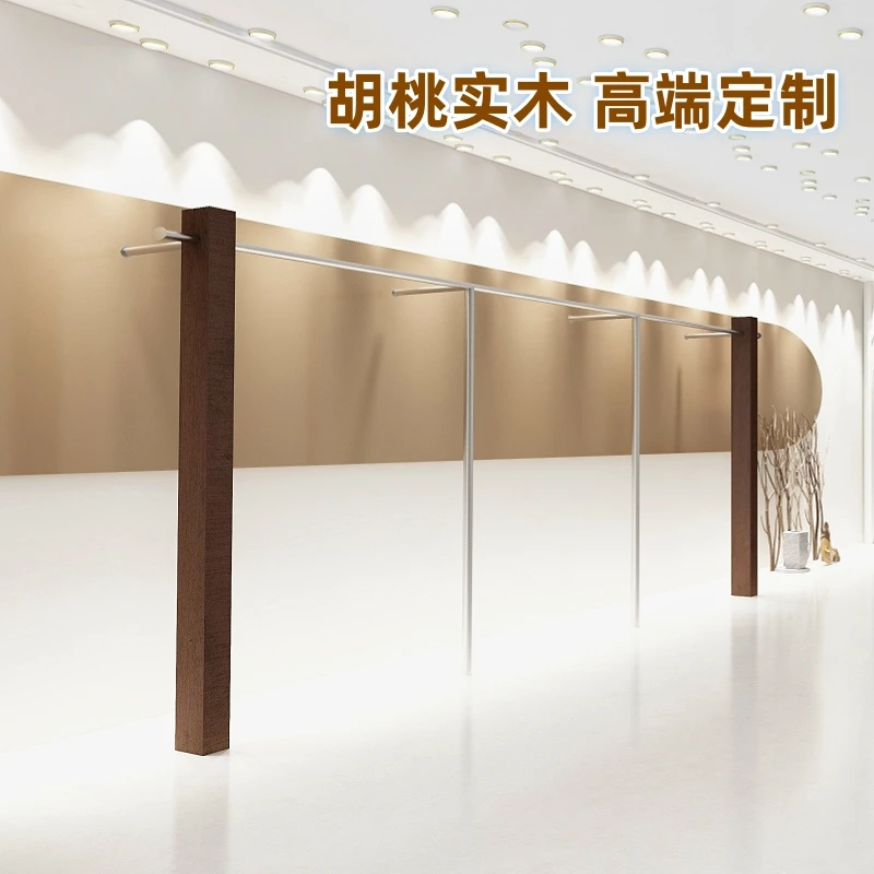 

Clothing store display shelf wall hanging walnut solid wood women's clothing store shelf display shelf