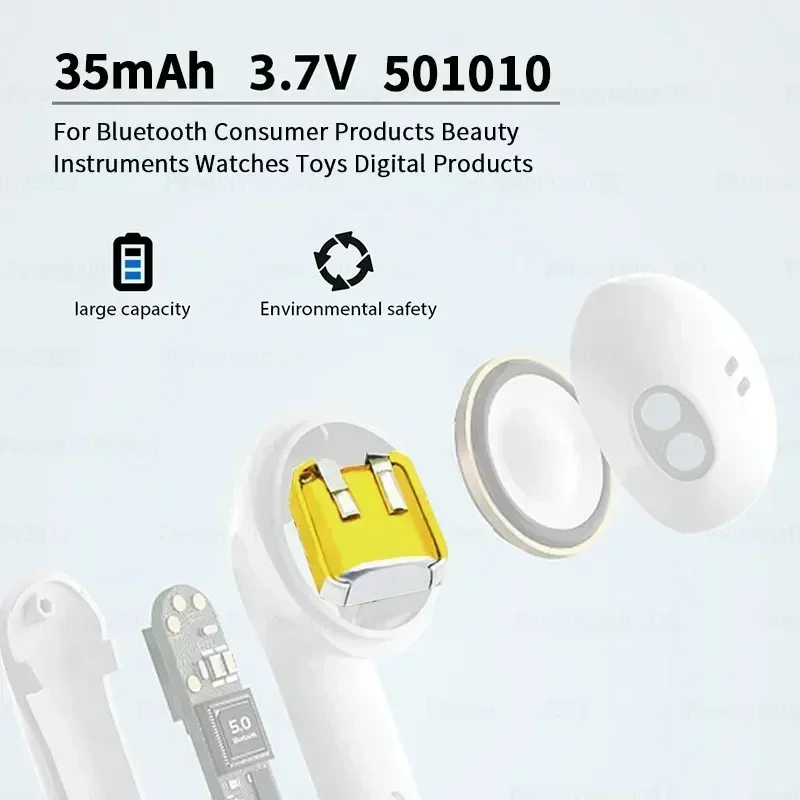 1-100pcs 501010 Lipo Rechargeable Polymer Lithium Batteries 501012 3.7V 35mAh Bluetooth Batteries for Headset LED Lights Mp3/mp4