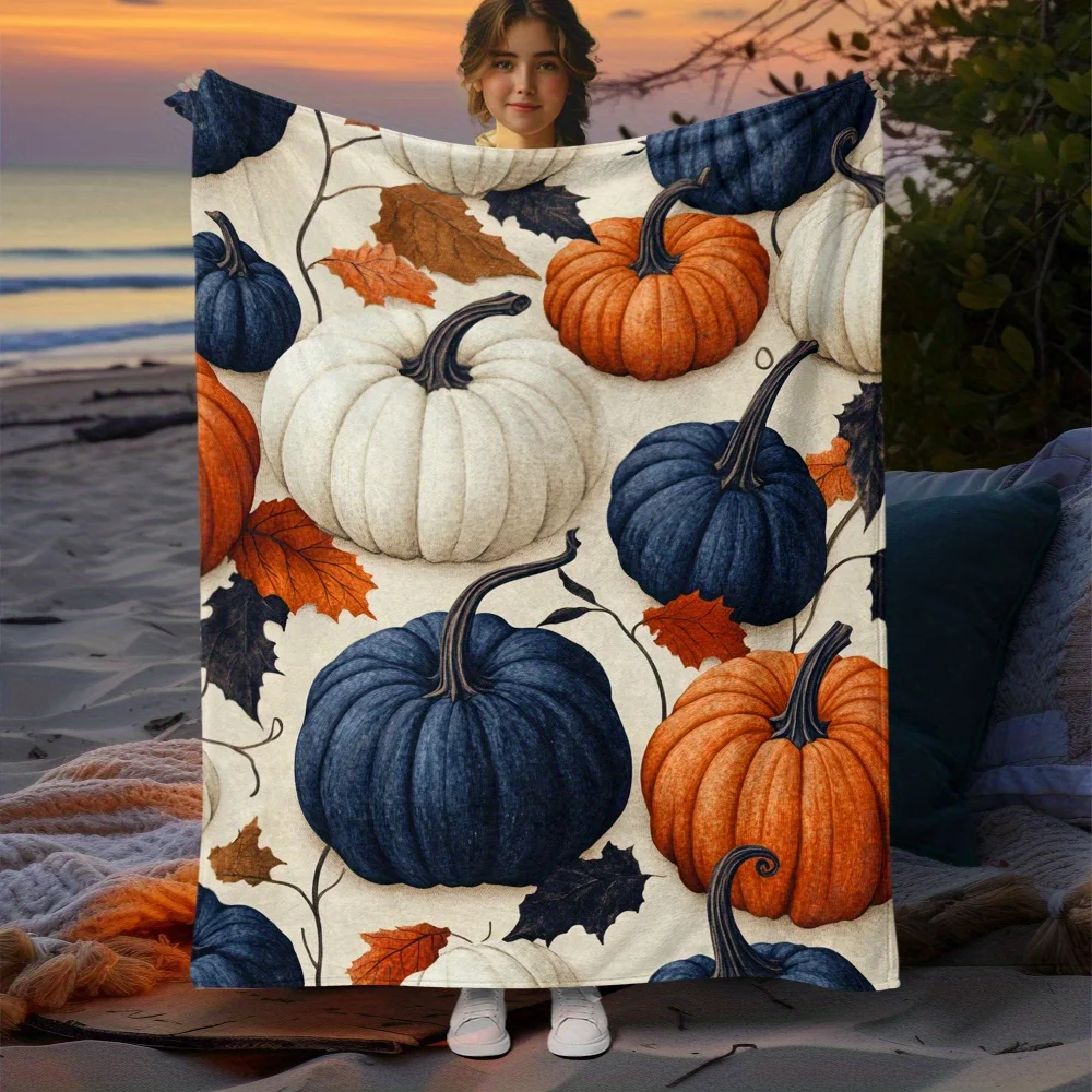 

[Кодеяло с принтом тыквы] Уютное фланелевое одеяло с принтом тыквы на День благодарения — мягкое, легкое и теплое для дивана, кровати, путешествий