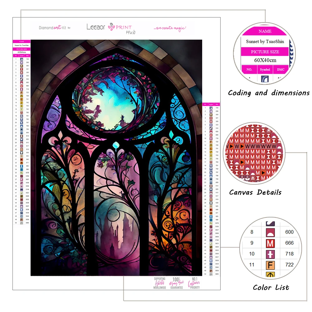 Landscape Diamond Painting Stained Window Glass Style Full Diamond Cross Stitch Mosaic Art Diamond Embroidery Home Wall Decor