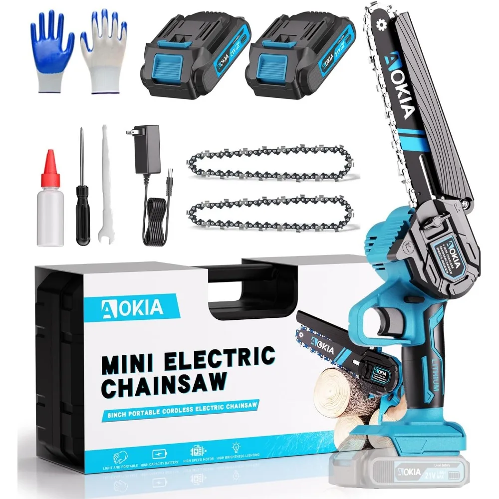 Cordless Mini Chainsaw, 20V Handheld with 2 Batteries & Charger, 6 Inch for Garden Wood Cutting Gifts