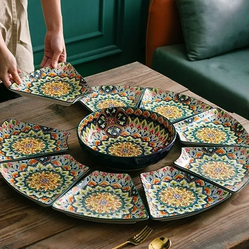Plate Platter Combination Bowl Set Ceramic Dish Set Chinese New Year Potluck Household Large Capacity