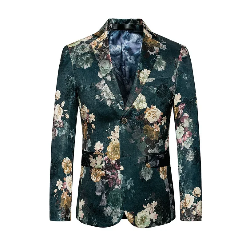 

Spring and Autumn Season Large Men's Flower Suit Coat Korean Version Slim Fit Two Button Foreign Trade Leisure