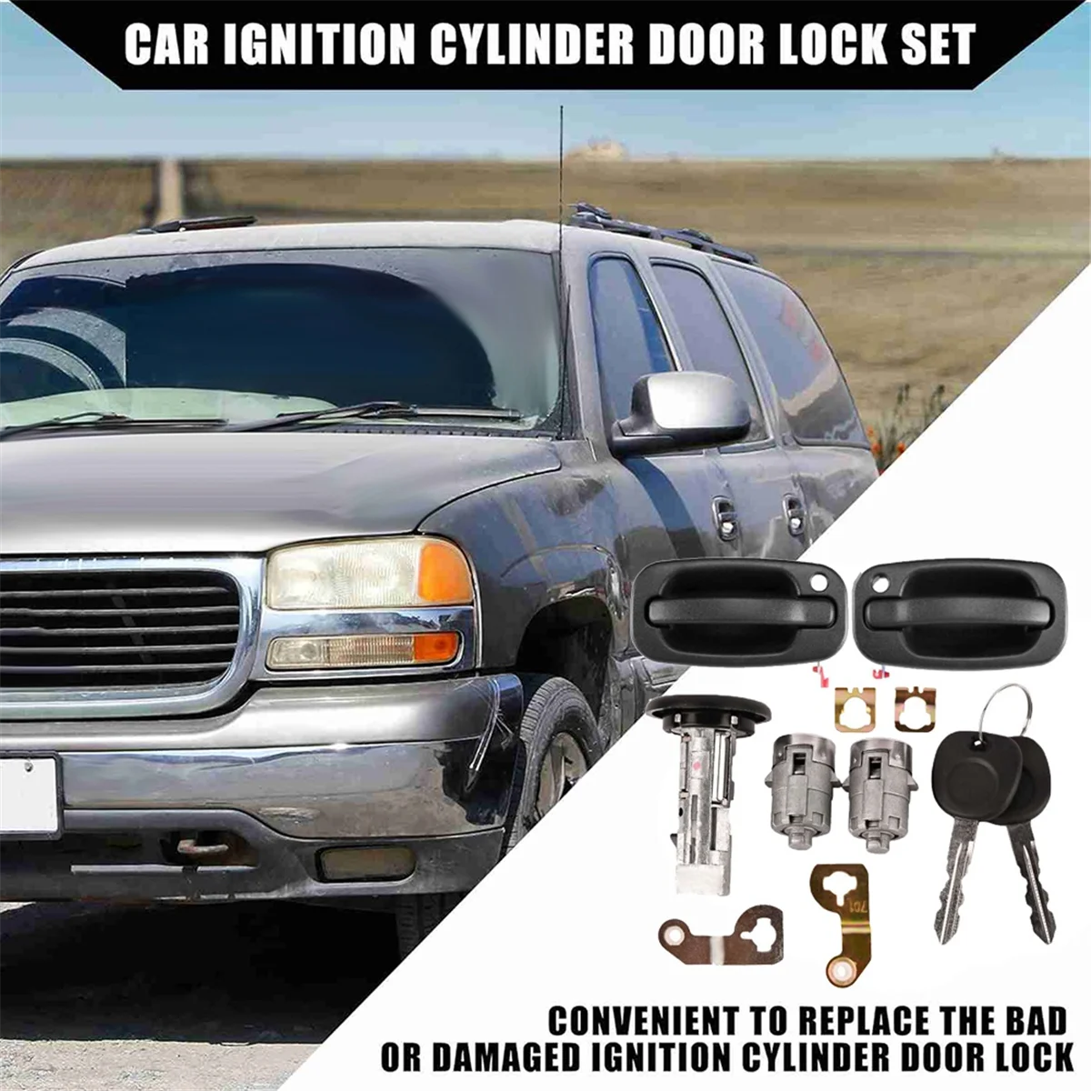 Car Ignition Switch Lock Cylinder Door Lock Kit with Keys 15298924 15034985L for Chevy Silverado 1500 2500 1999-2006