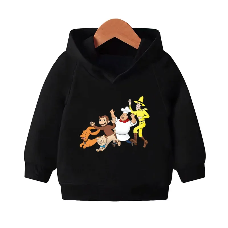 Curious George Funny Monkey Cartoon Kids Hooded Hoodies Girls Clothes Children Sweatshirts Autumn Baby Pullover Tops,KMT5266