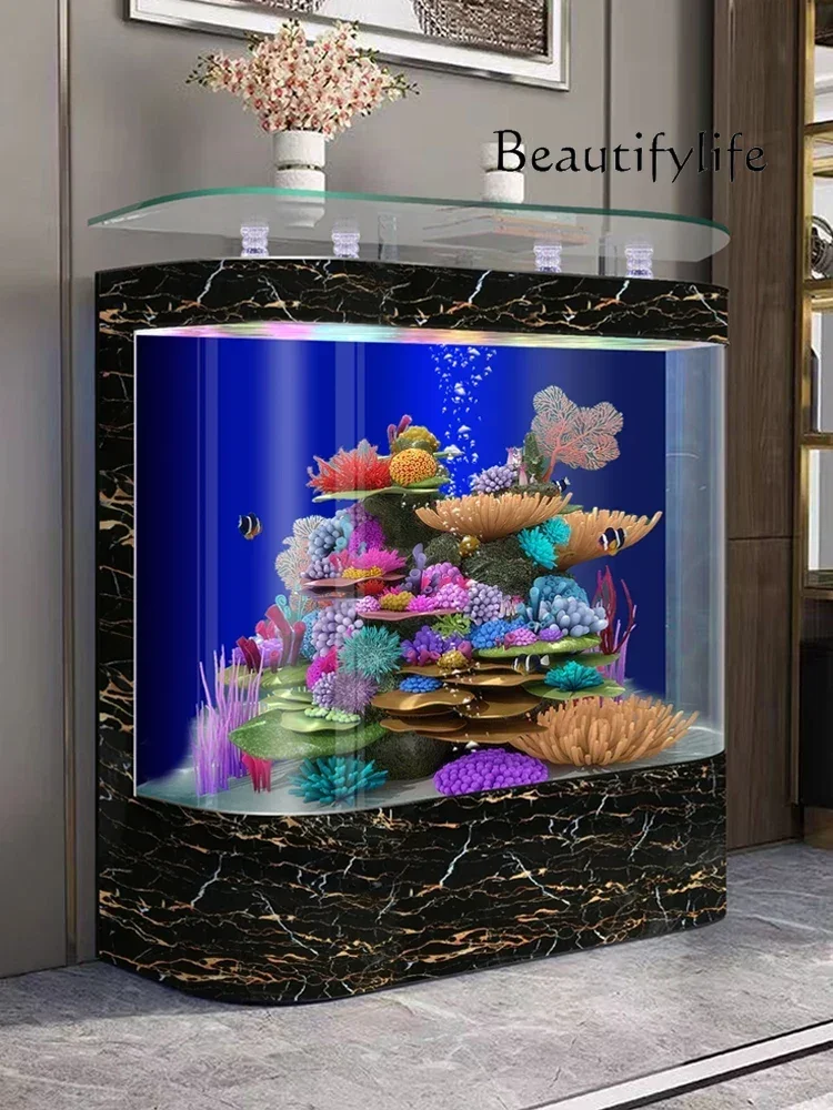 floor-to-wall fish tank household living room household water-free  New simple double circular arc high definition glass