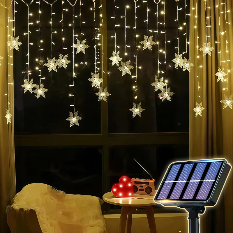 Solarbetriebene Eisstreifen-Schneeflocken-Lichterkette Weihnachtsbaum-Dekorationsbeleuchtung Winterfest Romantische Stimmungsbeleuchtung