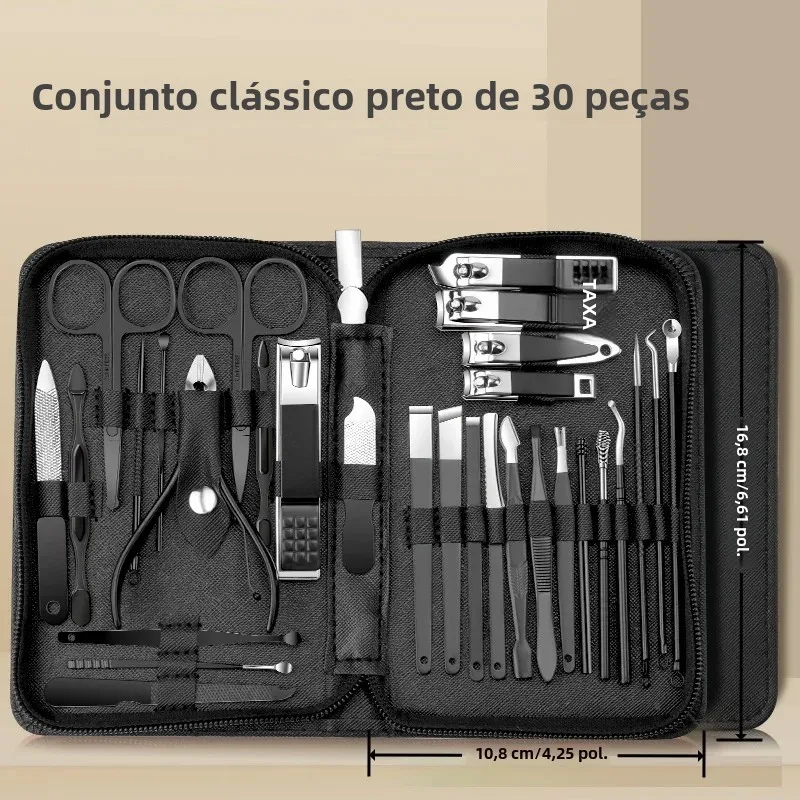 30 pçs conjunto de manicure portátil aço inoxidável cortador de unhas ferramenta corte beleza pedicure kit cuidados com os dedos cortador de unhas tesoura conjunto