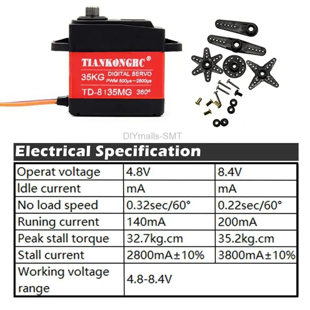 35KG Servo 360 Degree Continuous Rotation Servo Digital Coreless Large Torque Metal Gear TD-8135MG  for DIY Robot Robotic