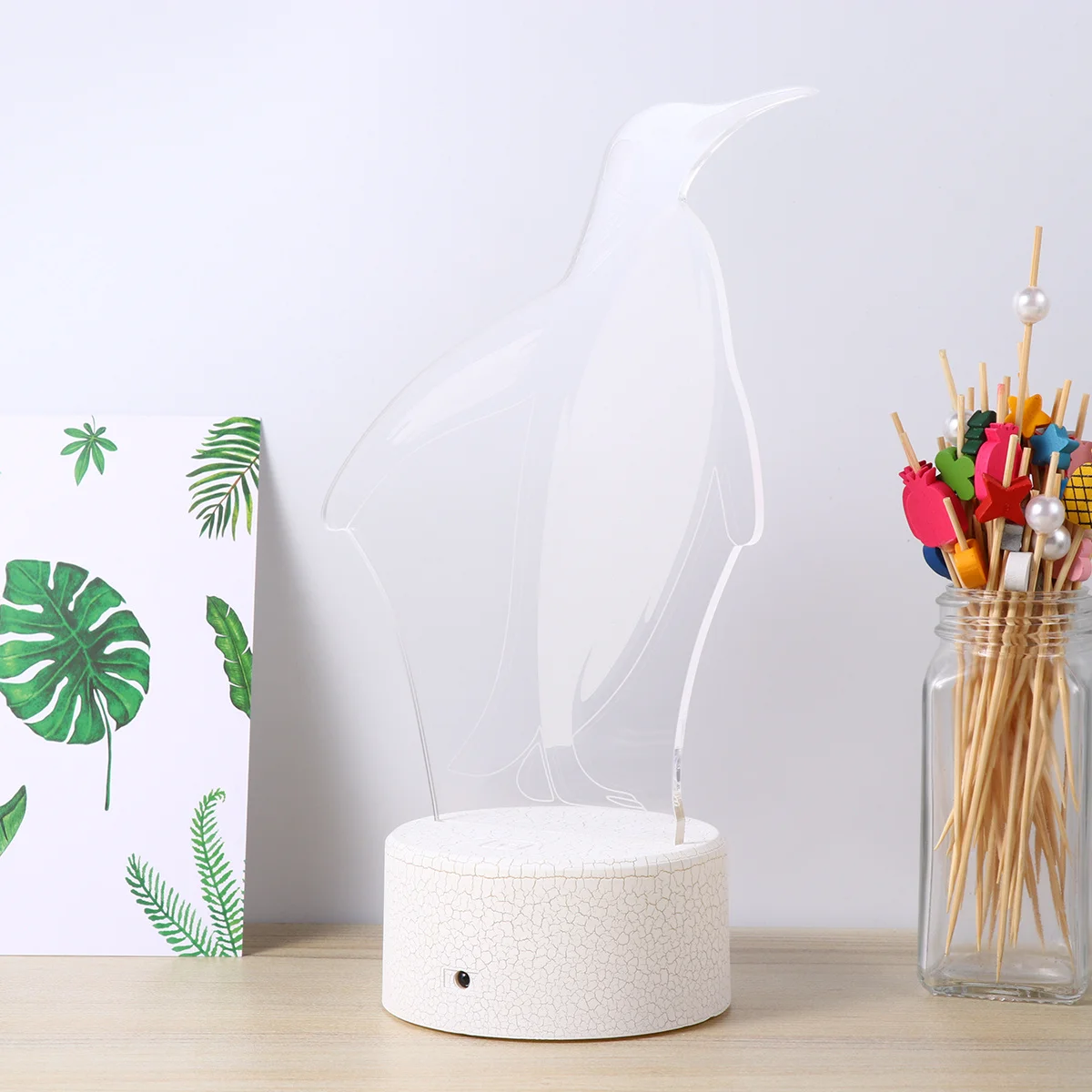 Lampa Nocna LED 3D Akrylowa z Efektem Dotykowym, Wzór Pingwin, Kolorowa Iluzja Świetlna, Dekoracja na Imprezę, Ślub, do Sypialni