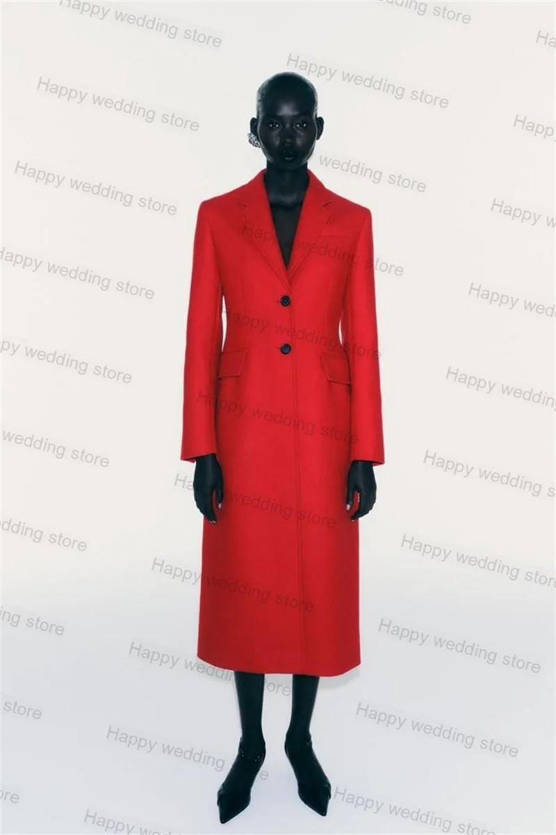 

Red Cashmere Wool Formal Women Suit 1 Piece Long Blazer Maxi Prom Dress Business Office Lady Warm Overcoat Jacket Customized