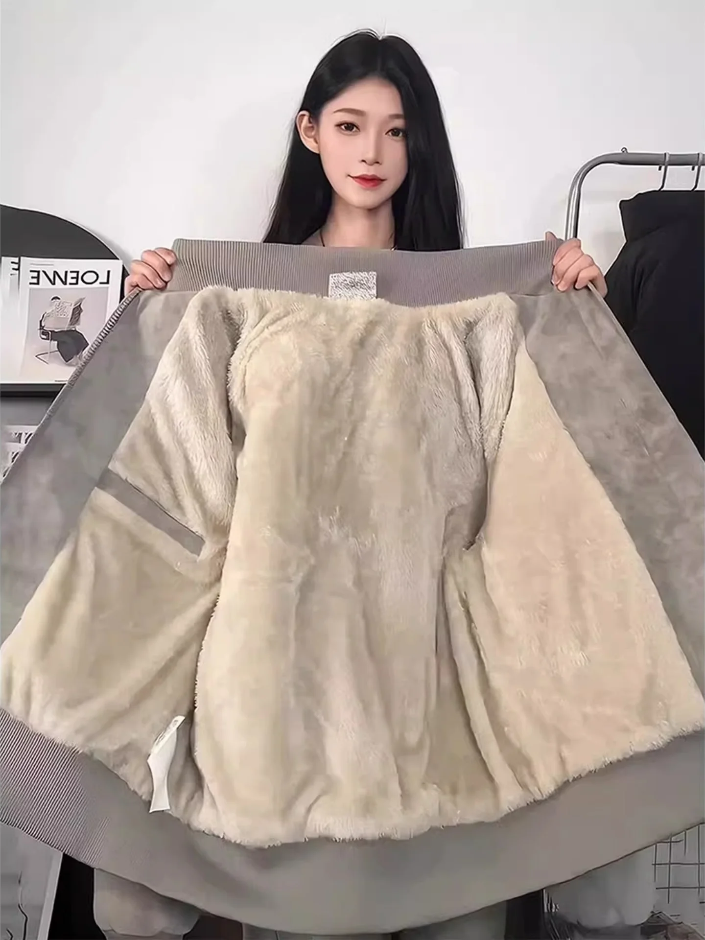 

Trendy Oversized Fce Lined PU Leather Jaet American Sle Dyed Stand Collar Men's Winter Coat Warm Loose Outerwear