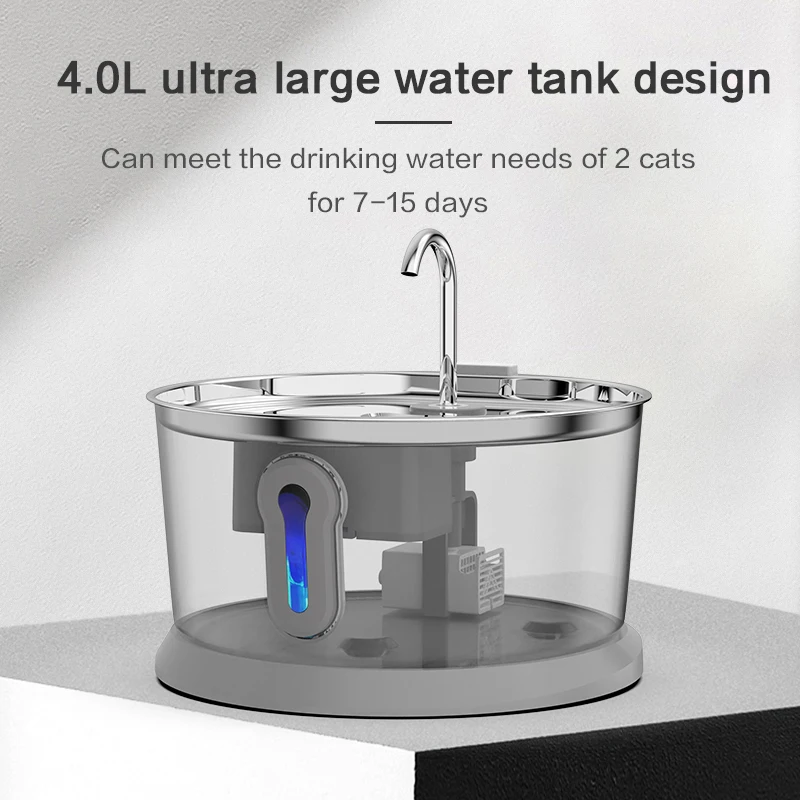 Automatic Water fountain Cat Cats With Replacement Filter 4.0L Stainless Steel  Dual Radar Induction Dispenser Level Window